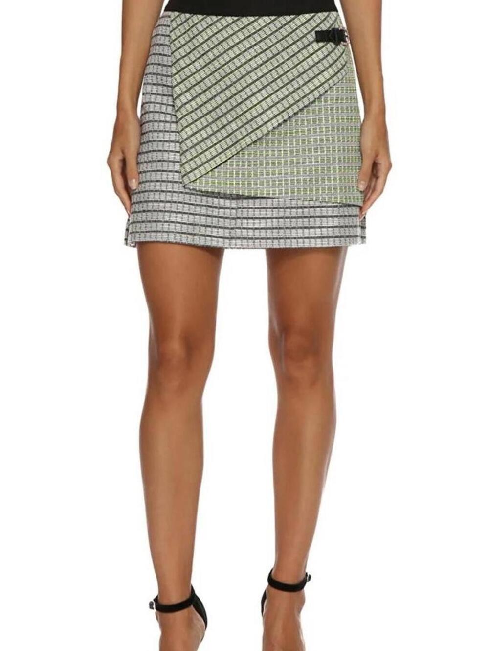 Karen Millen Mixed Tweed Buckle Overlay Geometric Wrap Mini Skirt  Size 4
